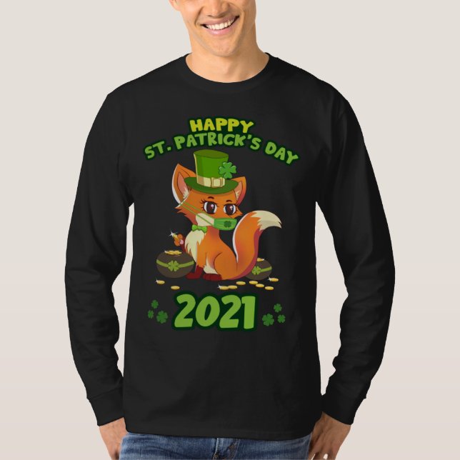 St Patricks Day 2021 Lucky Fox Irish Social Distan T-Shirt (Front)