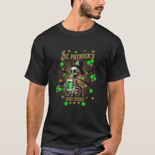 St Patrick's Day 2023 Skeleton drinking Green Beer T-Shirt
