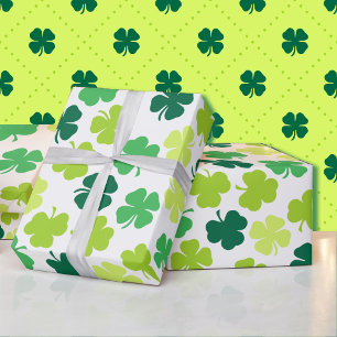 St Patrick's Day 4 Leaf Clover Green White Wrapping Paper