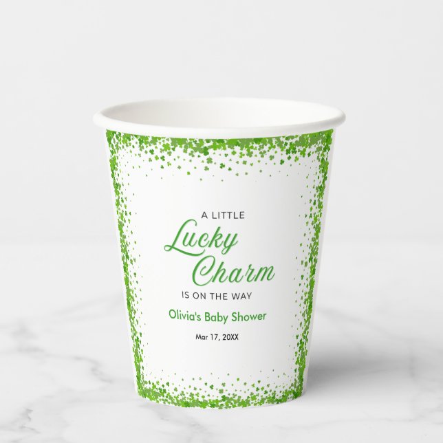 St Patrick's Day A Little Lucky Charm Baby Shower  Paper Cups (Front)