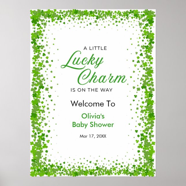 St Patrick's Day A Little Lucky Charm Baby Shower  Poster (Front)