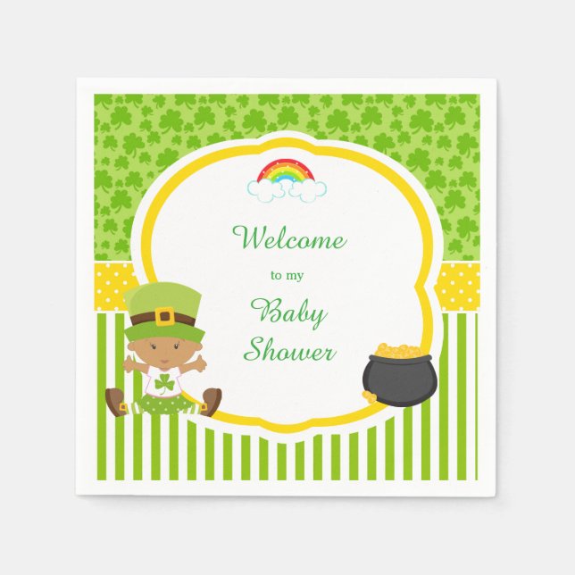 St Patrick's Day African American Girl Baby Shower Napkin (Front)