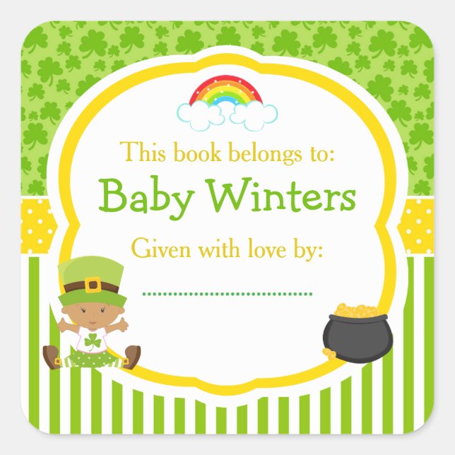 St Patrick's Day African American Girl Baby Shower Square Sticker (Front)