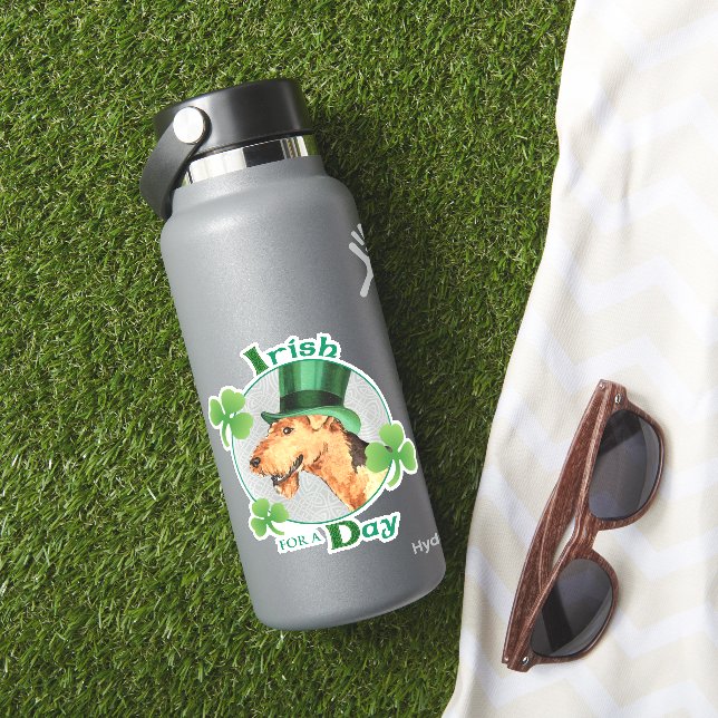 St. Patrick's Day Airedale Vinyl Sticker (HydroFlask Insitu)