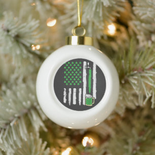 St Patricks Day America Flag Saint Ceramic Ball Christmas Ornament