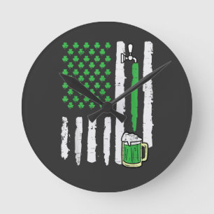 St Patricks Day America Flag Saint Round Clock