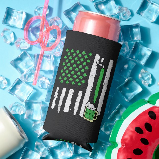 St Patricks Day America Flag Saint Seltzer Can Cooler (In Situ Summer)