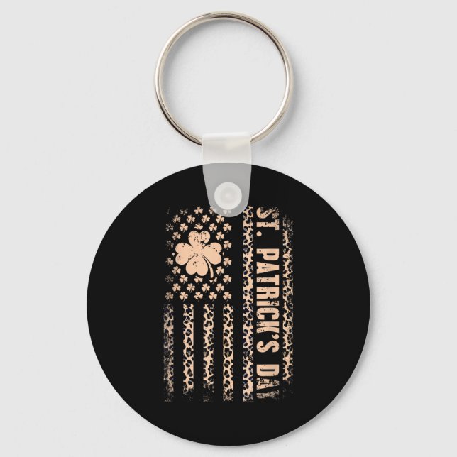 St patricks day american flag leopard shamrock key ring (Front)