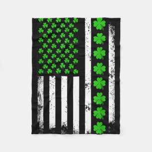 St patricks day american flag shamrock irish men fleece blanket