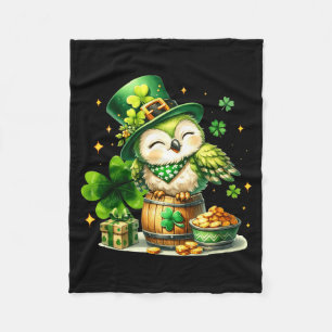 St patrick's day animal owl holding irish shamrock fleece blanket