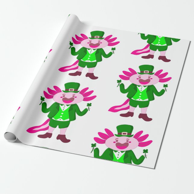 st patricks day Axolotl leprechaun Wrapping Paper (Unrolled)