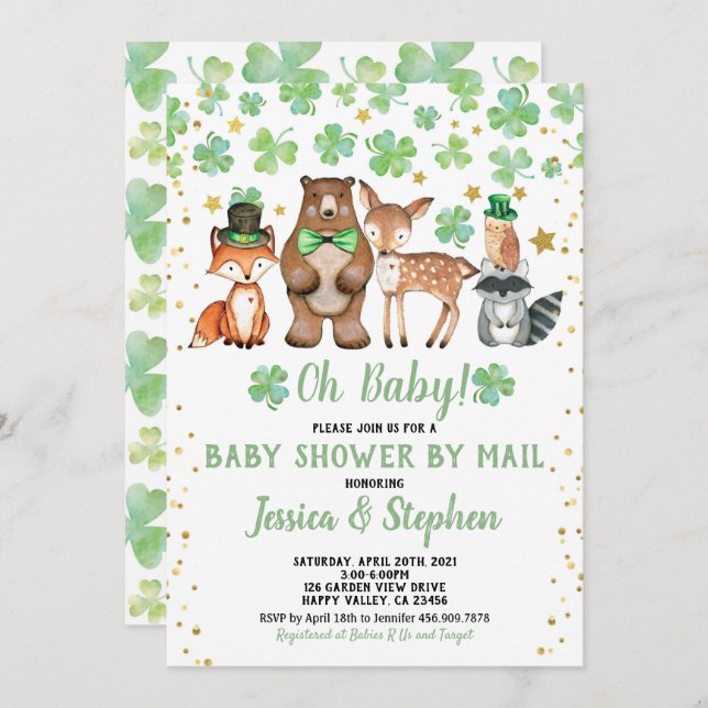 St Patrick's Day Baby Shower by Mail Shamrock Invitation (Front/Back)