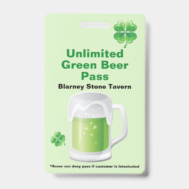 St. Patrick's Day Bar Badge ID Badge (Front)