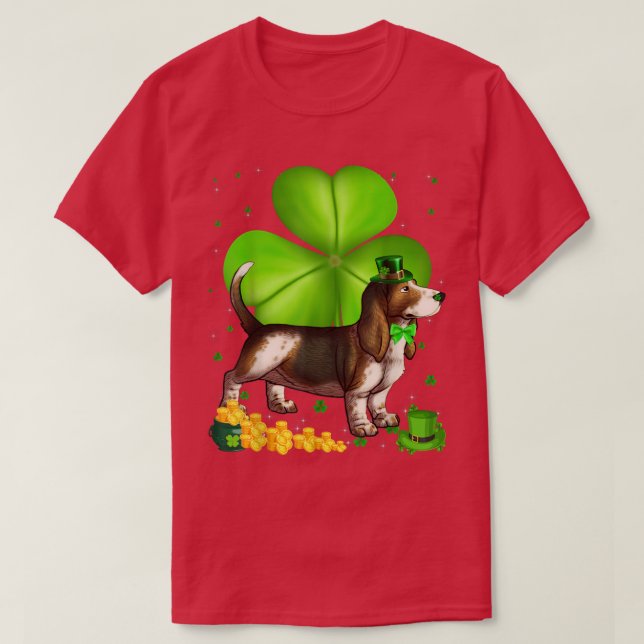 St Patrick's Day Basset Hound Shamrock Pet Lover  T-Shirt (Design Front)
