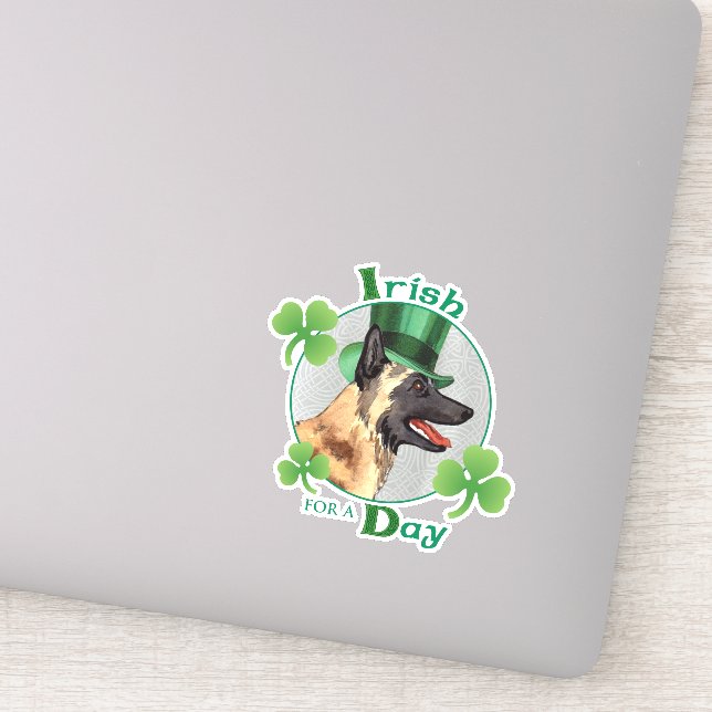 St. Patrick's Day Belgian Malinois Vinyl Sticker (Detail)
