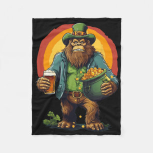 St. Patricks Day Bigfoot Leprechaun Irish Fleece Blanket