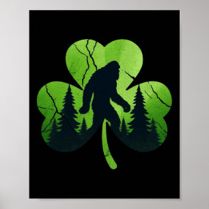 St Patricks Day Bigfoot Sasquatch Irish Shamrock M Poster