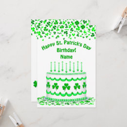 St Patrick's Day Birthday Cake Custom Candles Flat Card