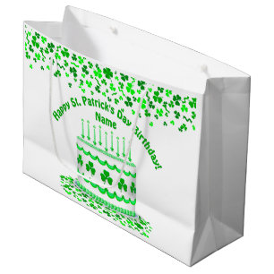 St Patrick's Day Birthday Cake Customisable Candle Large Gift Bag