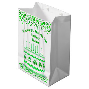 St Patrick's Day Birthday Cake Customisable Candle Medium Gift Bag