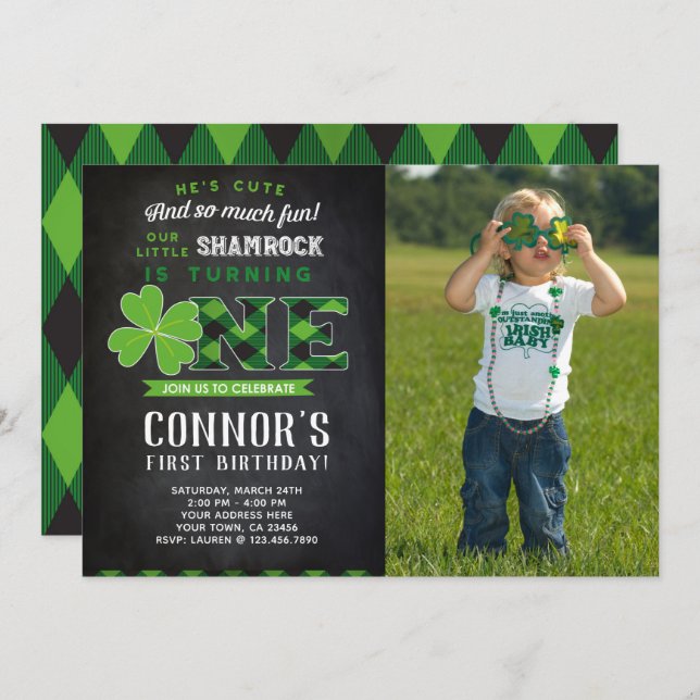 St Patrick's Day Birthday Invitation with Photo (Front/Back)