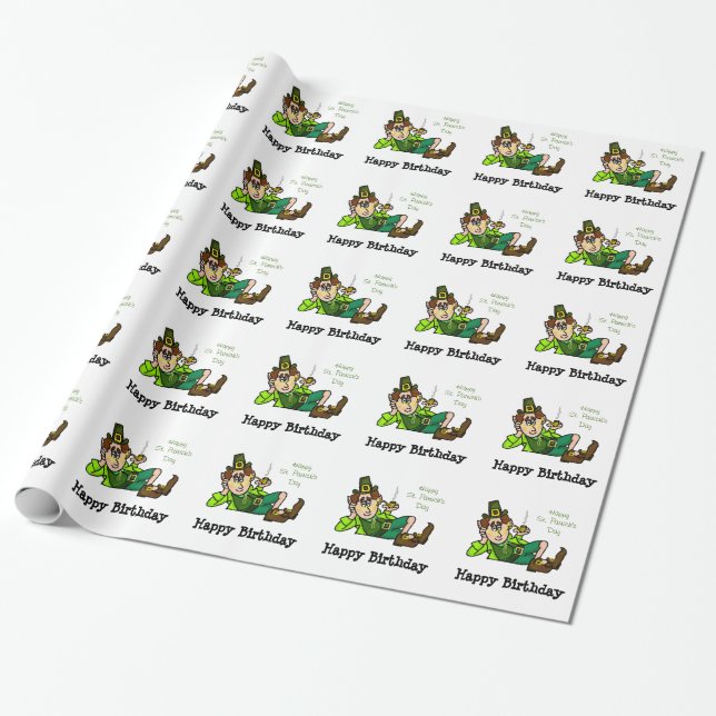St. Patrick's Day Birthday Leprechaun Gift Wrap (Unrolled)