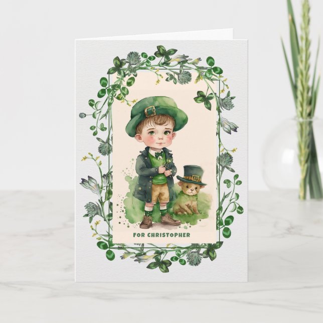 St. Patrick's Day Birthday. Little Irish Boy Card (Front)