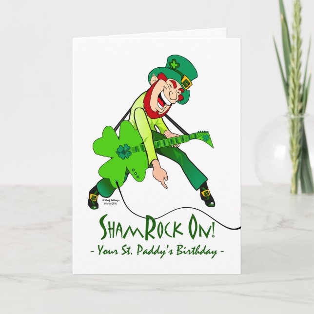 St. Patrick's Day Birthday, Rock Star, ShamRock On Card (Front)