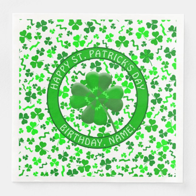St Patrick's Day Birthday Shamrocks Personalized Napkin (Front)