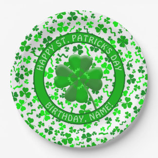 St Patrick's Day Birthday Shamrocks Personalized Paper Plate