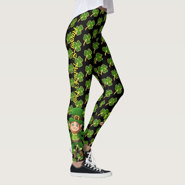 St Patrick's Day Black and Green Fun Leggings (Right)