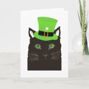 St. Patrick's Day Black Cat wearing Green Hat Card