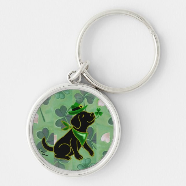 St. Patrick's Day Black Labrador Key Ring (Front)