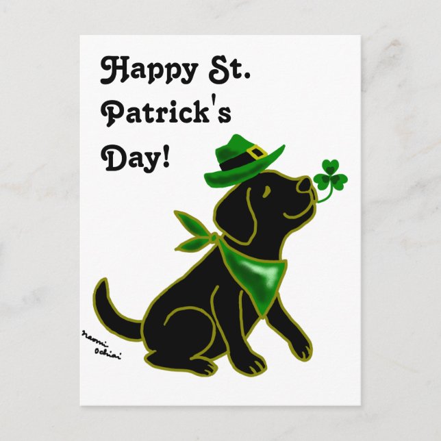 St. Patrick's Day Black Labrador Postcard (Front)