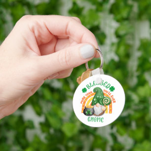 St Patricks Day BLESSED Green Irish Gnome Key Ring