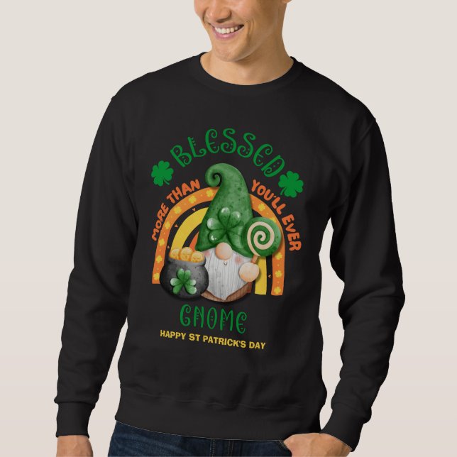 St Patricks Day BLESSED Green Irish Gnome Sweatshirt (Front)