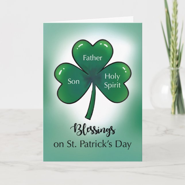 St. Patrick's Day Blessings With Shamrock Catholic Card (Front)