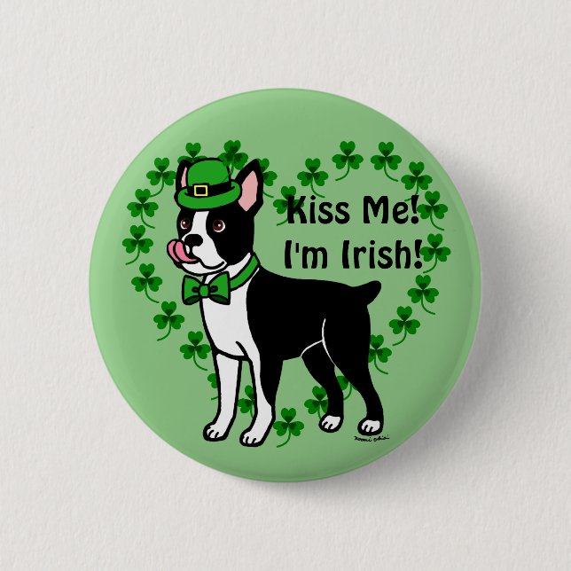 St. Patrick's Day Boston Terrier 3 6 Cm Round Badge (Front)