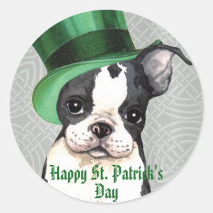 St. Patrick's Day Boston Terrier Classic Round Sticker
