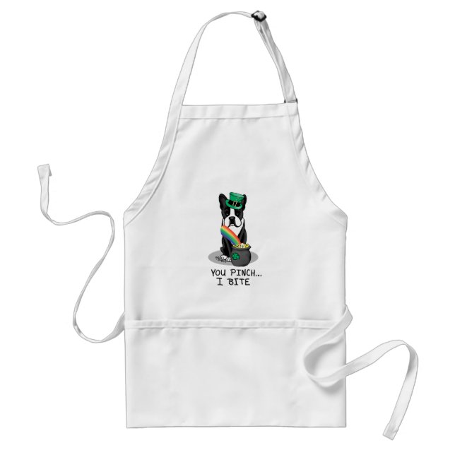 St. Patrick's Day Boston Terrier Dog (black) Cute Standard Apron (Front)