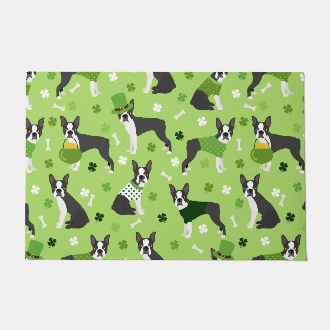 St. Patrick's Day Boston Terrier Doormat (Front)