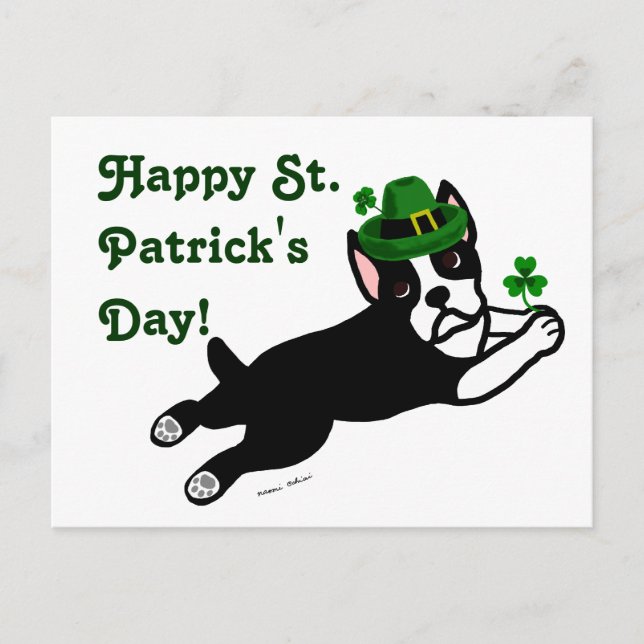 St. Patrick's Day Boston Terrier Postcard (Front)