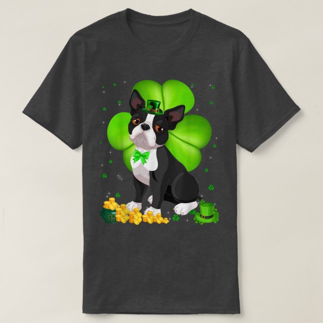St Patrick's Day Boston Terrier Shamrock Pet Lover T-Shirt (Design Front)