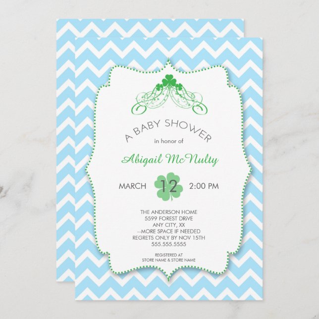 St Patrick's Day Boy Baby Shower Invites (Front/Back)