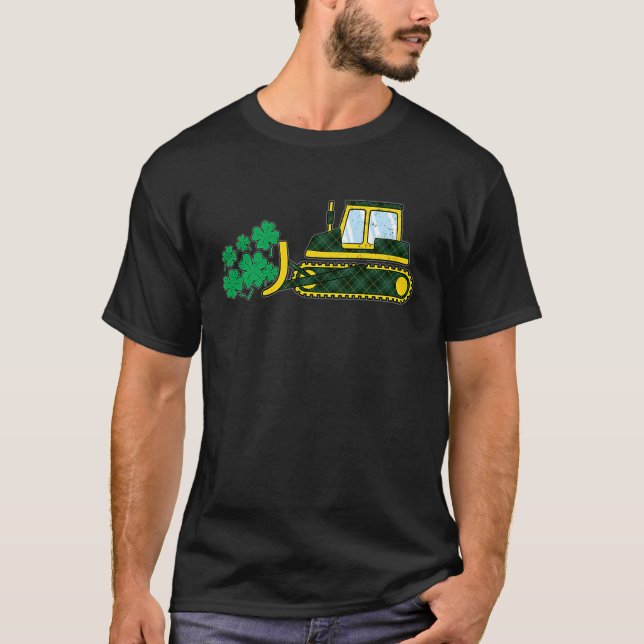 St Patricks Day Boys Kids Toddlers Bulldozer Shamr T-Shirt (Front)