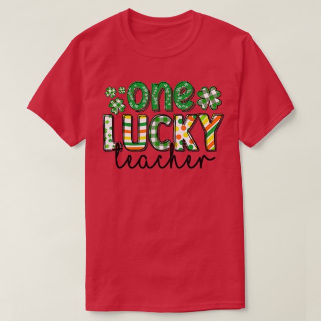 St Patrick's Day Buffalo Plaid Teacher  One Lucky  T-Shirt (Design Front)