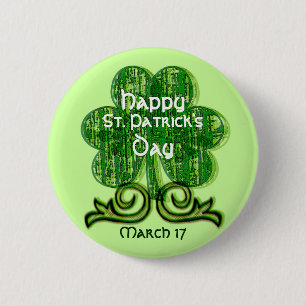 St. Patrick's Day Button ~ Grunge Shamrock