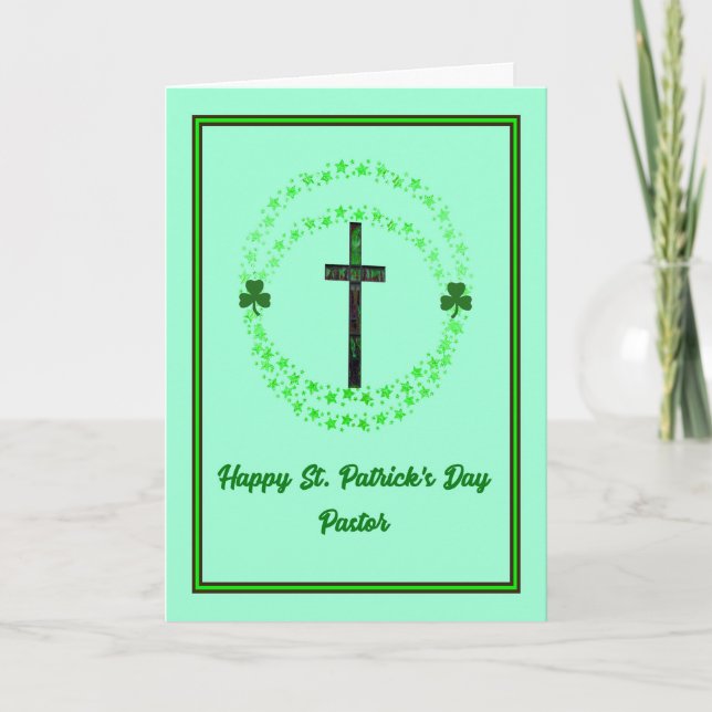 St. Patrick's Day Card for Pastor with Cross (Front)