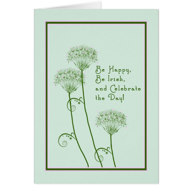 St. Patrick's Day Card in Green with Flowers (Front)