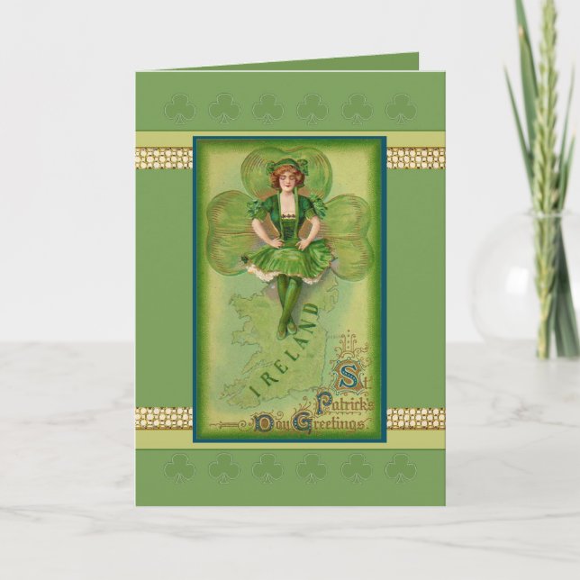St. Patrick's Day card vintage image with girl (Front)